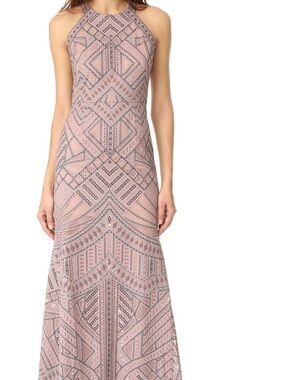 BCBGMaxAzria Blush Pink Embellished Halter Maxi Dress Prom Wedding Gala Night